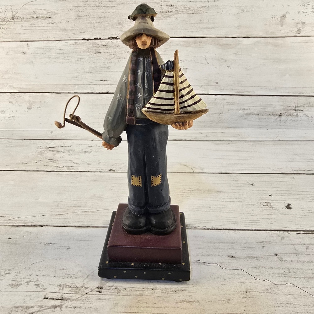 VTG Williraye Studio Boy w/ Sailboat Fishing Pole Figurine WW1051 Folk Art 1996